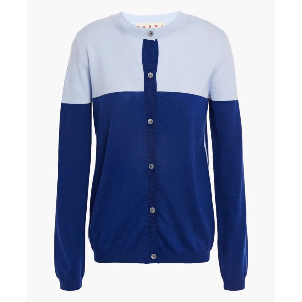 Marni Two-Tone Wool Cardigan in Light Blue